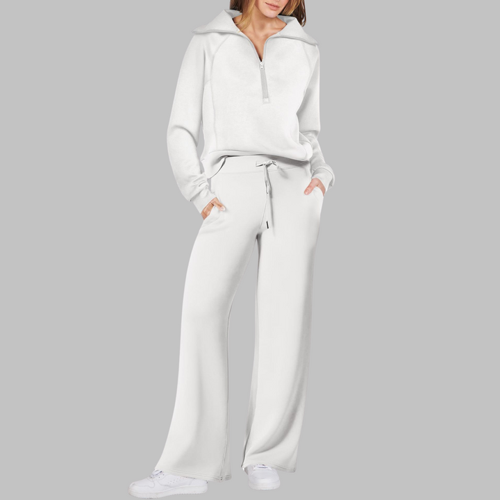 UDAY™ - Comfy Half Zip Sweatshirt and Wide Leg Pants Set