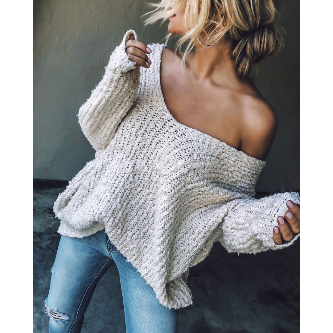 GABBY™ – Lightweight V-Neck Long Sleeve Drop Shoulder Sweater