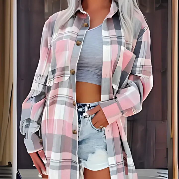BASO™ - Casual Plaid Button Down Collared Long Sleeve Top