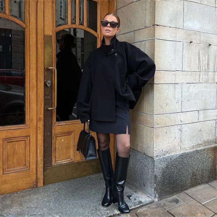 BHEKI™ - Chic Stand-Up Collar Long Sleeve Button Down Coat