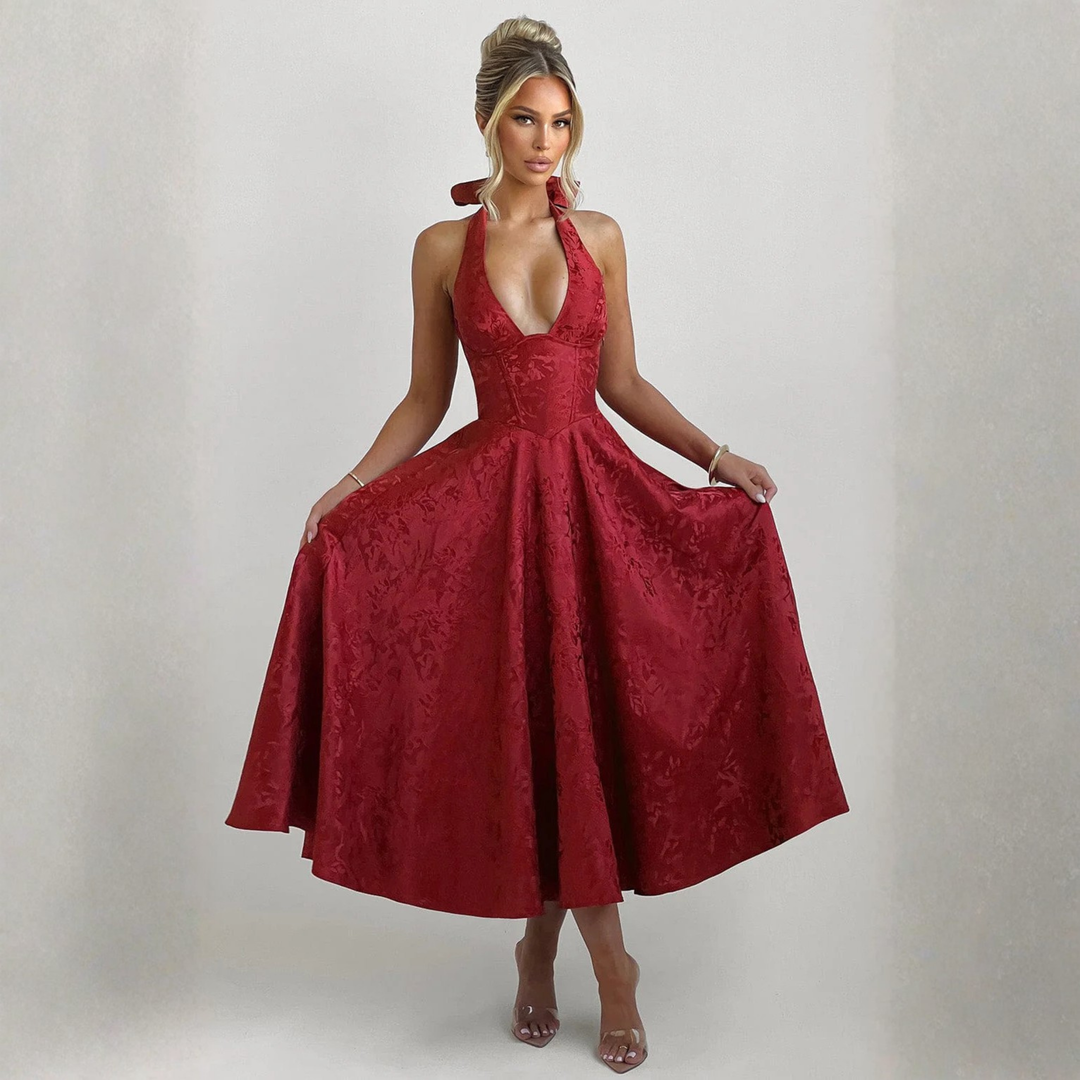 ZIORA™ - Chic Low Cut Sleeveless Open Back A-Line Halter Maxi Dress