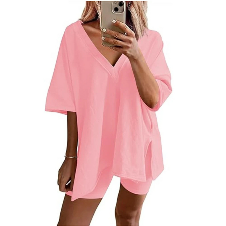 RAMLYN™ – Casual Oversized V-Neck and Short Set