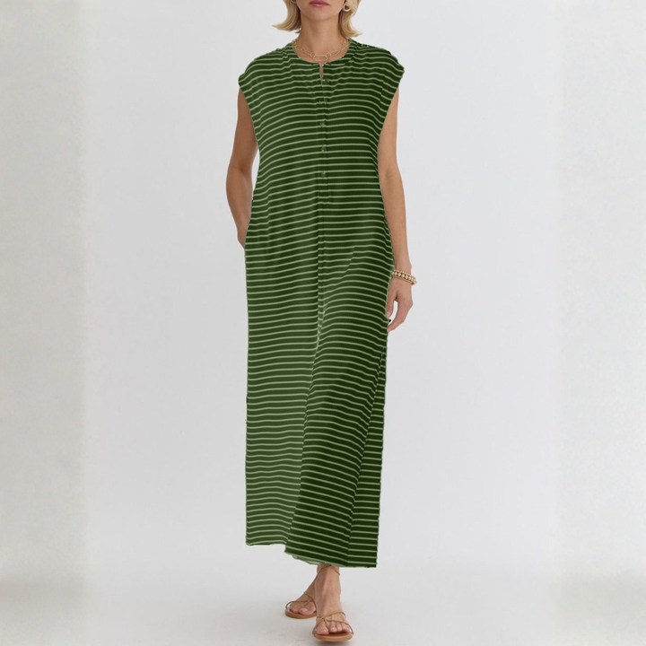 KETURAH™ - Casual Striped Cap Sleeve Wide Leg Jumpsuit