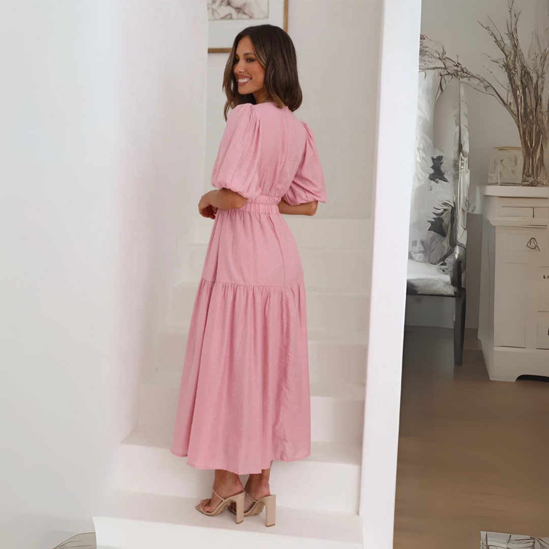 NAMU™ - Classy V-Neck Long Sleeve A-Line Maxi Dress