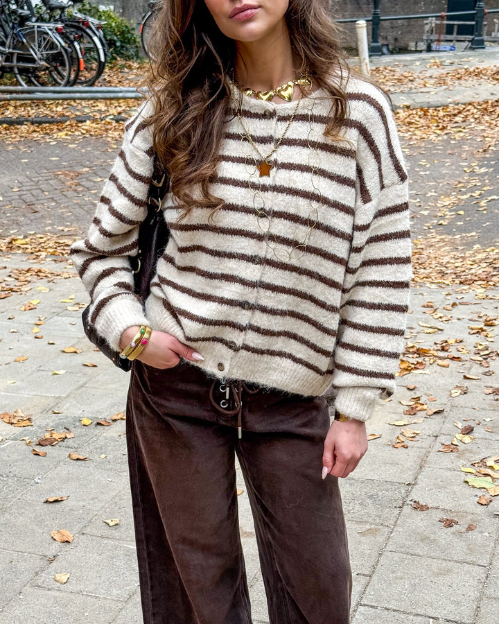 Aurora Vest Stripe Cream/Brown