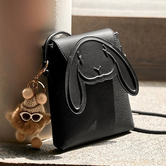 Rabbit Genuine Leather Mini Crossbody Phone Bag