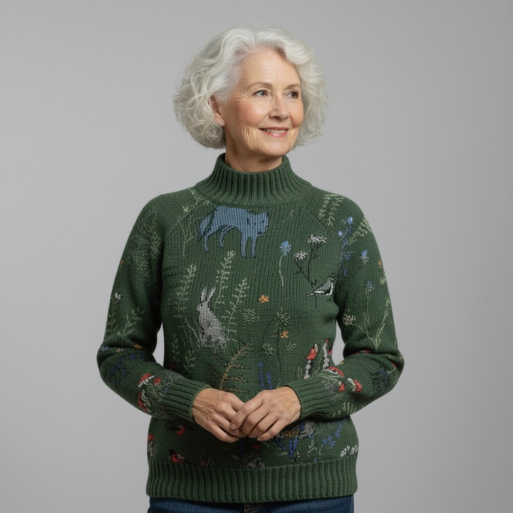 HANA™ | Cozy Knitted Sweater with Forest-Inspired Print